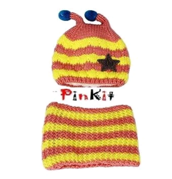 Winter Baby Wool Hat Hooded Scarf Earflap Knit Cap(3 to 10 Years) -  Yellow